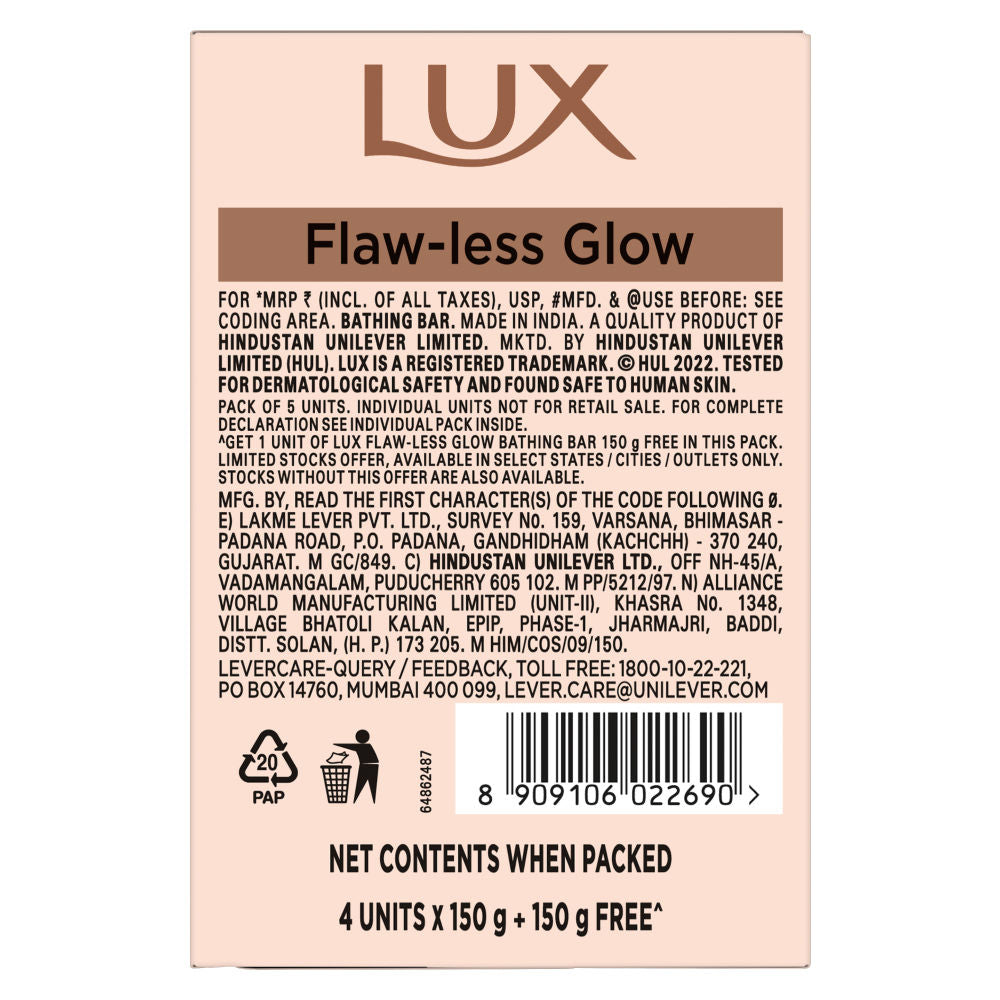Lux Flaw-Less Glow Jasmine Bathing Soap Infused With Vitamin C & E - (Buy 4 Get 1 Free), 750g Buy at Indicrest Image 7