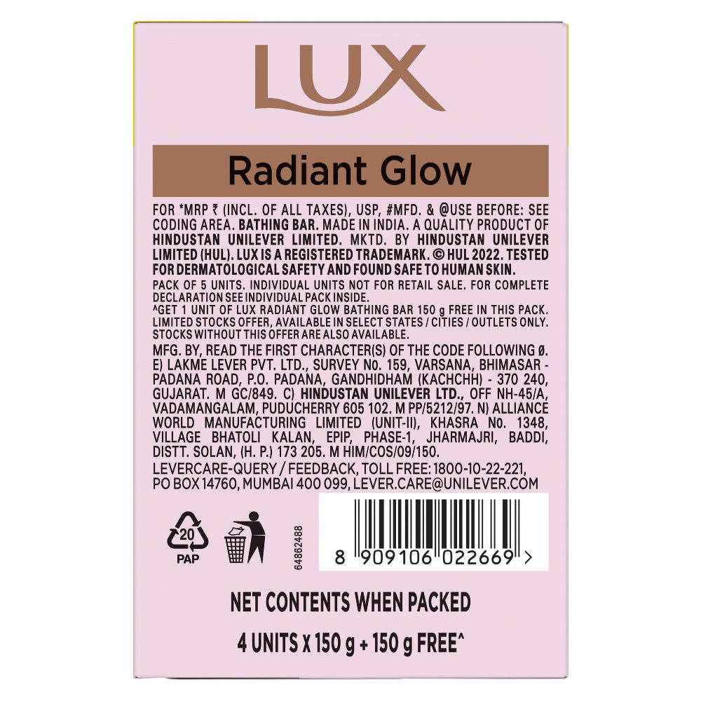 Lux Even-Toned Glow Bathing Soap Infused With Vitamin C & E - (Buy 4 Get 1 Free), 750g Buy at Indicrest Image 7