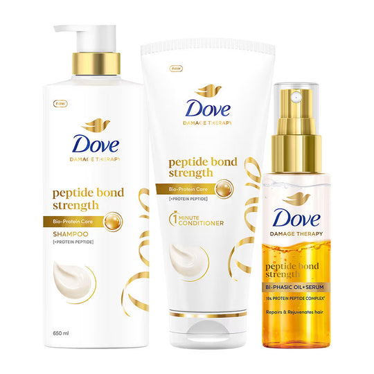 Dove Peptide Bond Strength Shampoo + Bi Phasic Serum + Conditioner Combo, 3 pieces Buy at Indicrest