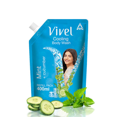Vivel Cooling Body Wash Mint & Cucumber Moisturizing Shower Gel Supersaver Refill Pouch, 400ml