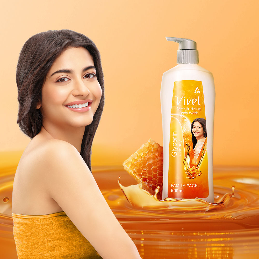 Vivel Moisturizing Body Wash Glycerin & Honey Pump Bottle Shower Gel for Soft Glowing Skin, 500ml Buy at Indicrest Image 2