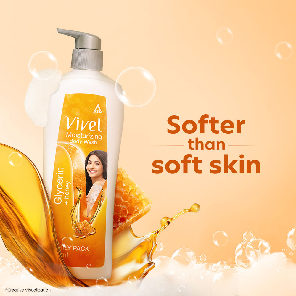 Vivel Moisturizing Body Wash Glycerin & Honey Pump Bottle Shower Gel for Soft Glowing Skin, 500ml Buy at Indicrest Image 4