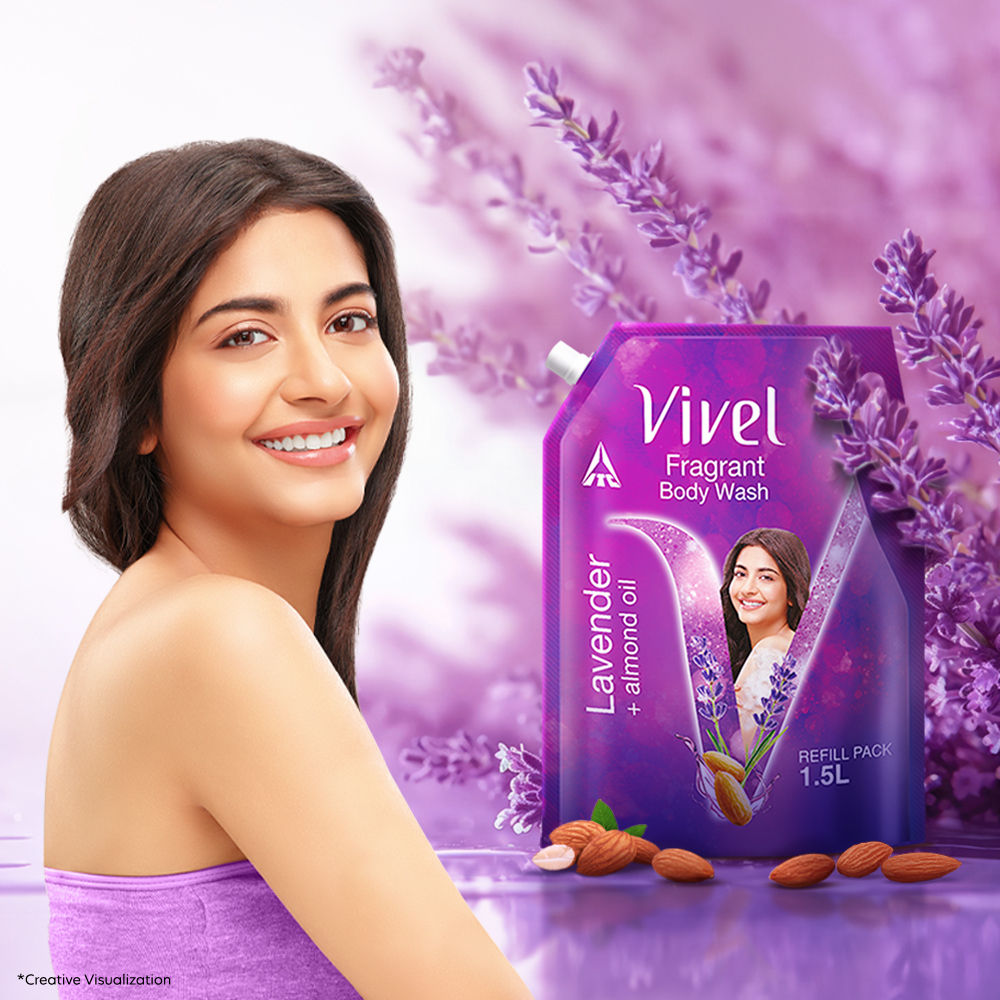 Vivel Fragrant Body Wash Lavender & Almond Oil Shower Gel Supersaver XL Refill Pouch, 1500ml Buy at Indicrest Image 2