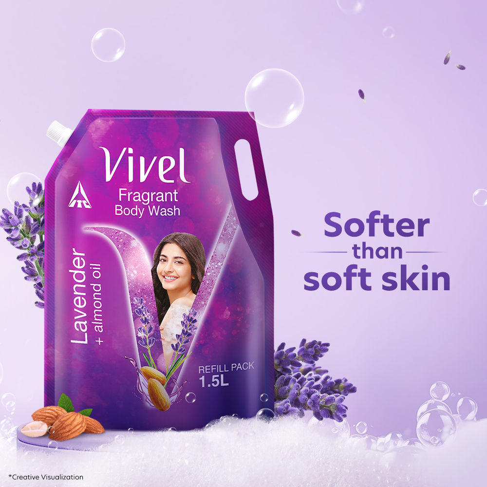 Vivel Fragrant Body Wash Lavender & Almond Oil Shower Gel Supersaver XL Refill Pouch, 1500ml Buy at Indicrest Image 4