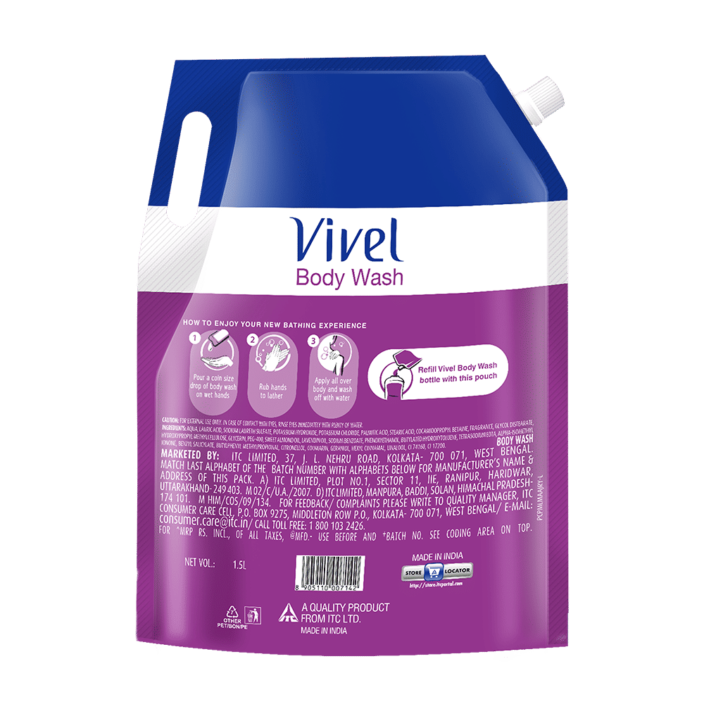 Vivel Fragrant Body Wash Lavender & Almond Oil Shower Gel Supersaver XL Refill Pouch, 1500ml Buy at Indicrest Image 5