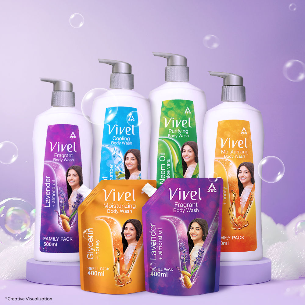 Vivel Fragrant Body Wash Lavender & Almond Oil Shower Gel Supersaver XL Refill Pouch, 1500ml Buy at Indicrest Image 7