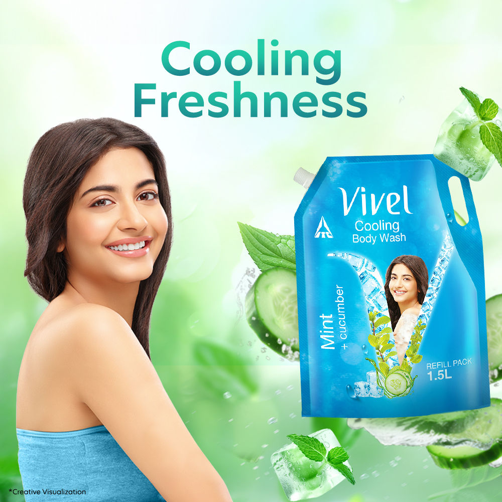 Vivel Cooling Body Wash Mint & Cucumber Moisturizing Shower Gel Supersaver XL Refill Pouch, 1500ml Buy at Indicrest Image 2