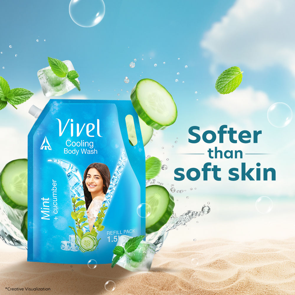 Vivel Cooling Body Wash Mint & Cucumber Moisturizing Shower Gel Supersaver XL Refill Pouch, 1500ml Buy at Indicrest Image 3