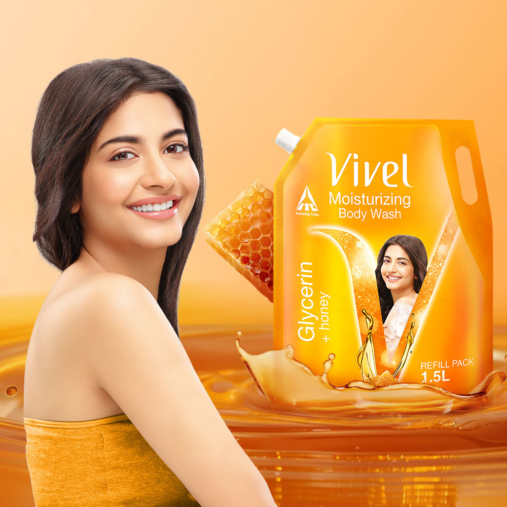 Vivel Moisturizing Body Wash Glycerin & Honey Shower Gel Supersaver XL Refill Pouch, 1500ml Buy at Indicrest Image 2
