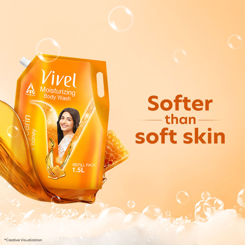 Vivel Moisturizing Body Wash Glycerin & Honey Shower Gel Supersaver XL Refill Pouch, 1500ml Buy at Indicrest Image 4