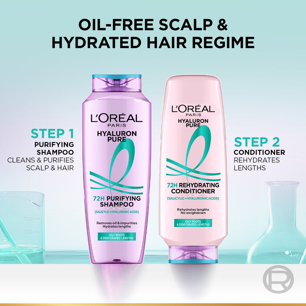 L'Oreal Paris Hyaluron Pure 2 - Step Haircare Regime For 72H Oil - Free Scalp & Hydrated Hair Shampoo, 340ml + Conditioner, 175ml Combo, 2 pieces Buy at Indicrest Image 6