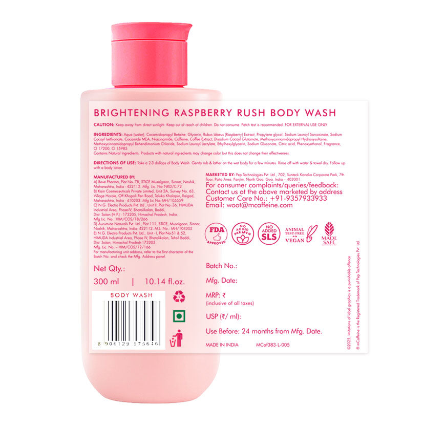 Mcaffeine Brightening Body Wash | 5% Niacinamide & Raspberry Extracts, 300ml - Image 8 - Buy from Indicrest