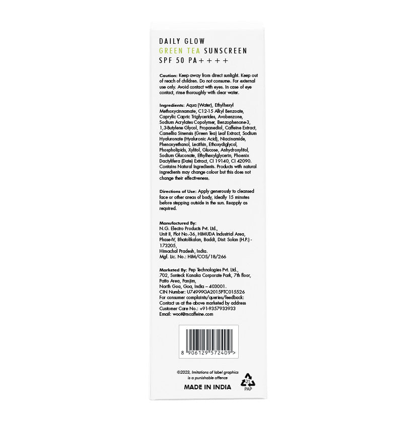 Mcaffeine Green Tea Sunscreen SPF 50 PA++++ with Niacinamide, 50ml - Image 8 - Buy from Indicrest