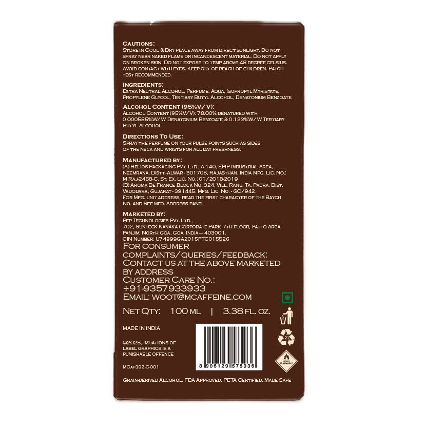 Mcaffeine Midnight in Bombay Perfume for Men & Women - Woody gourmand, 100ml - Image 8 - Buy from Indicrest
