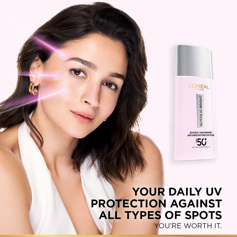 L'Oreal Paris Glycolic-Bright UV Fluid SPF 50+ PA++++ Anti-Dark Spot Fluid Sunscreen, 50ml Buy at Indicrest Image 8