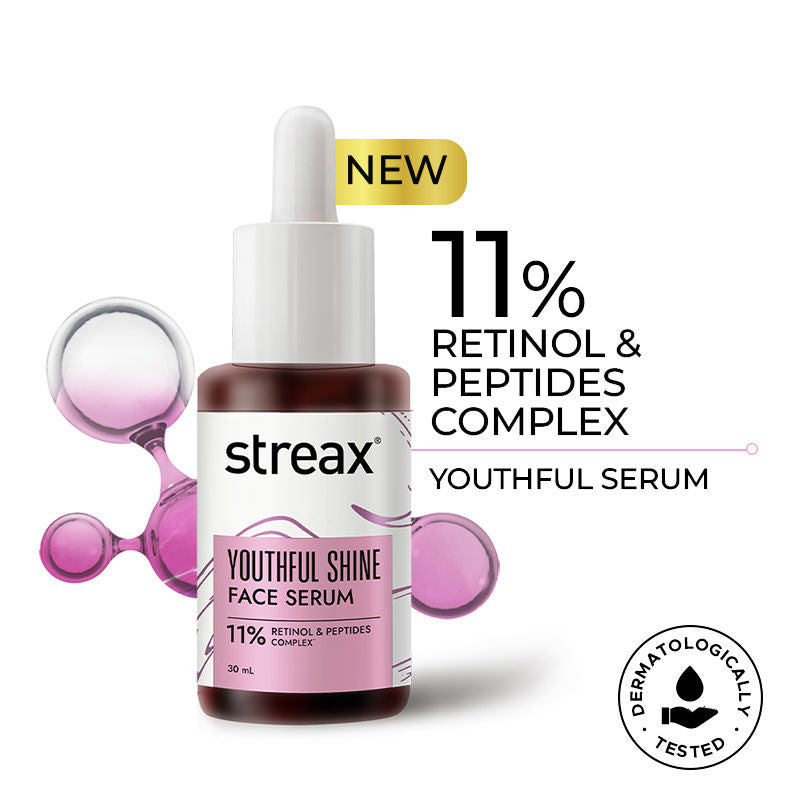 Streax Youthful Shine Face Serum With 11% Retinol Peptide Complex, Reduces Fine Lines & Wrinkles, 30ml Buy at Indicrest