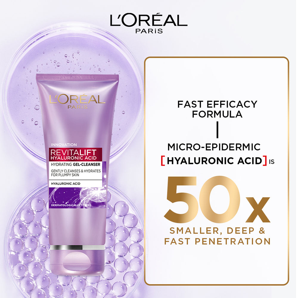 L'Oreal Paris Revitalift Gel Cleanser, For Fresh, Hydrated & Youthful Skin, with Hyaluronic Acid, 100ml Buy at Indicrest Image 3