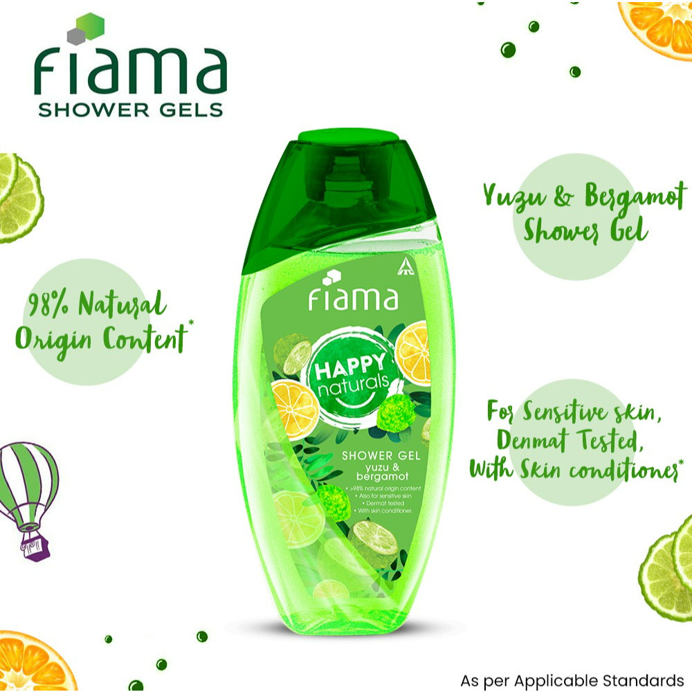 Fiama Happy Naturals Shower Gel, Yuzu & Bergamot Bodywash, 97% Natural for Sensitive Skin, 250ml Buy at Indicrest Image 4