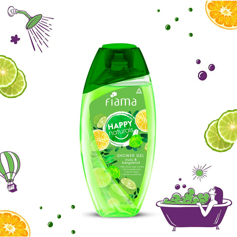 Fiama Happy Naturals Shower Gel, Yuzu & Bergamot Bodywash, 97% Natural for Sensitive Skin, 250ml Buy at Indicrest Image 5