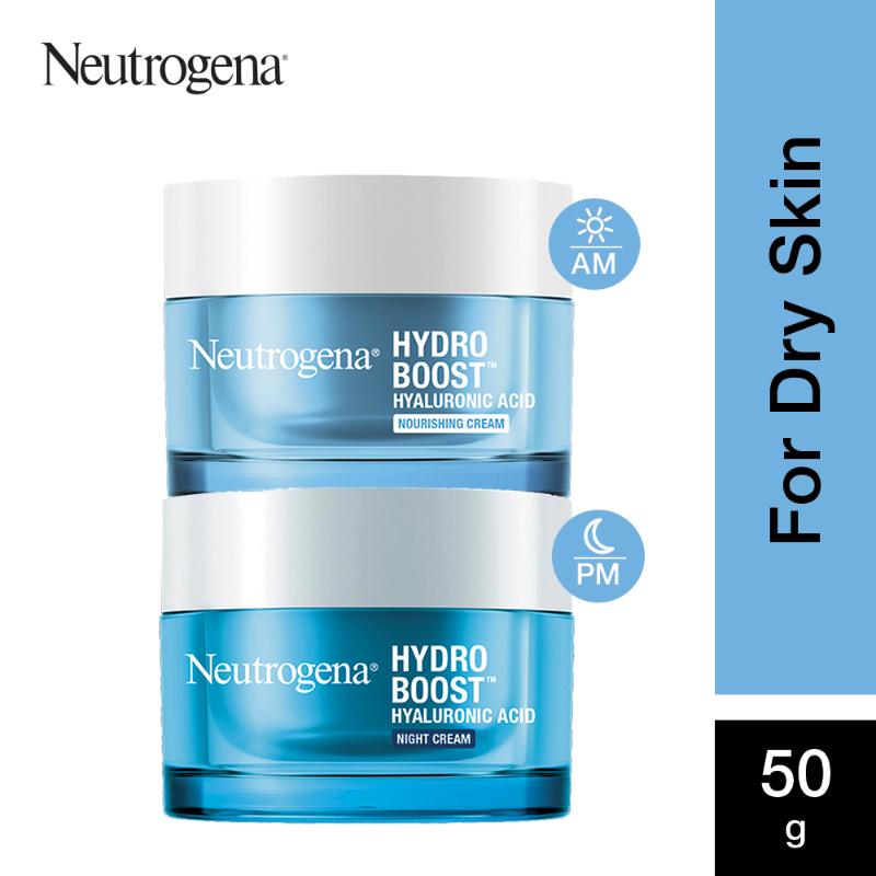 Neutrogena AM PM Routine Hydro Boost Hyaluronic Acid Water Gel 72 Hr Hydration For Dry Skin, Water Gel 50g + Night Cream 50g