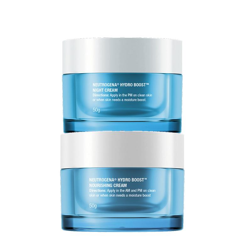 Neutrogena AM PM Routine Hydro Boost Hyaluronic Acid Water Gel 72 Hr Hydration For Dry Skin, Water Gel 50g + Night Cream 50g