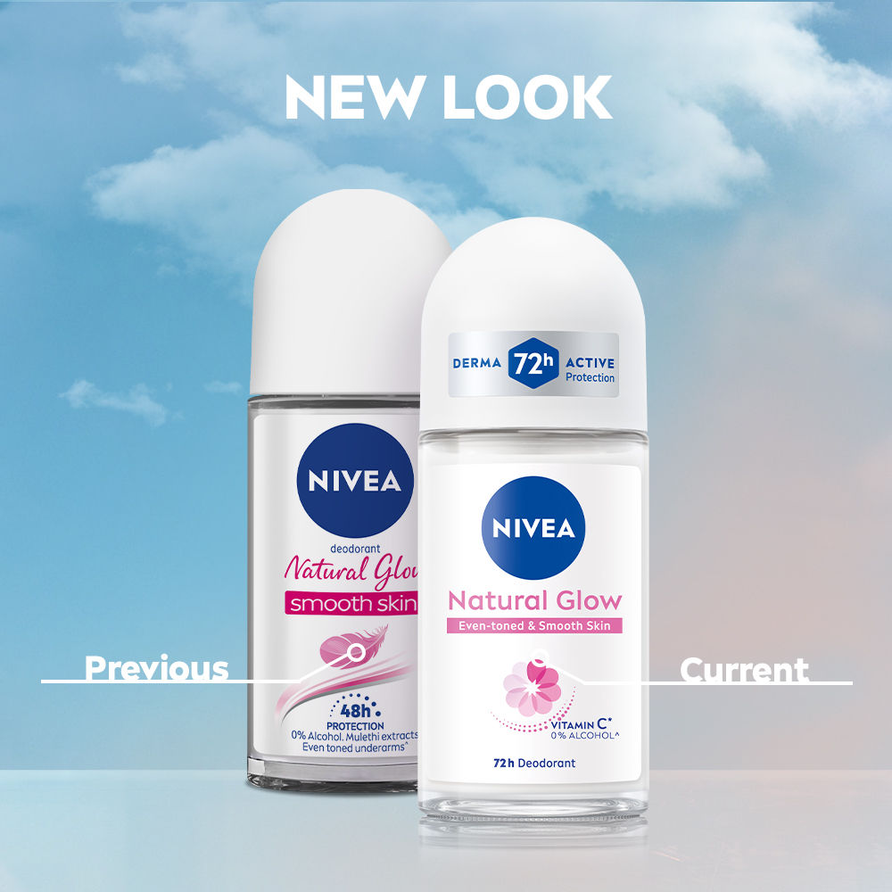 Nivea Natural Glow Even Toned Vit C & 0% Alcohol Deo Underarm Roll On 72Hr Active Protection Smooth Skin, 50ml Buy at Indicrest Image 3