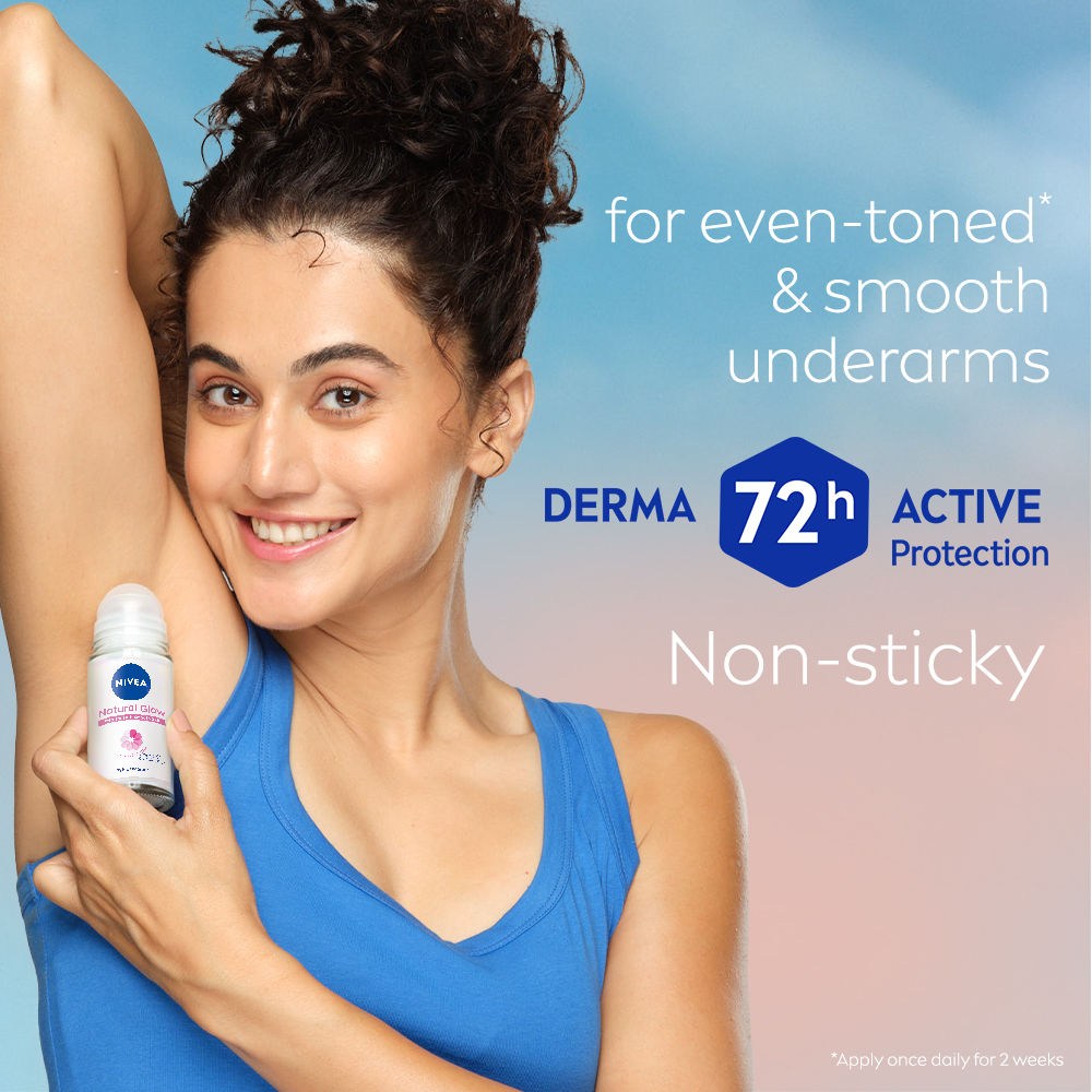 Nivea Natural Glow Even Toned Vit C & 0% Alcohol Deo Underarm Roll On 72Hr Active Protection Smooth Skin, 50ml Buy at Indicrest Image 6