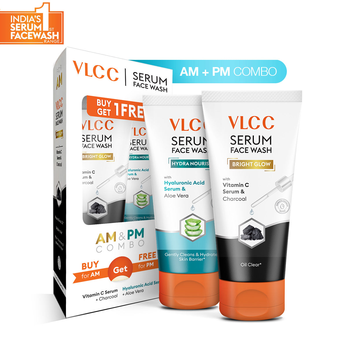 VLCC Vitamin C and Charcoal Serum Face Wash for AM and Aloe Vera Serum Face Wash for PM - Buy from Indicrest
