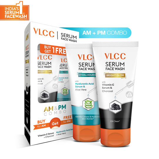 VLCC Vitamin C and Charcoal Serum Face Wash for AM and Aloe Vera Serum Face Wash for PM - Buy from Indicrest