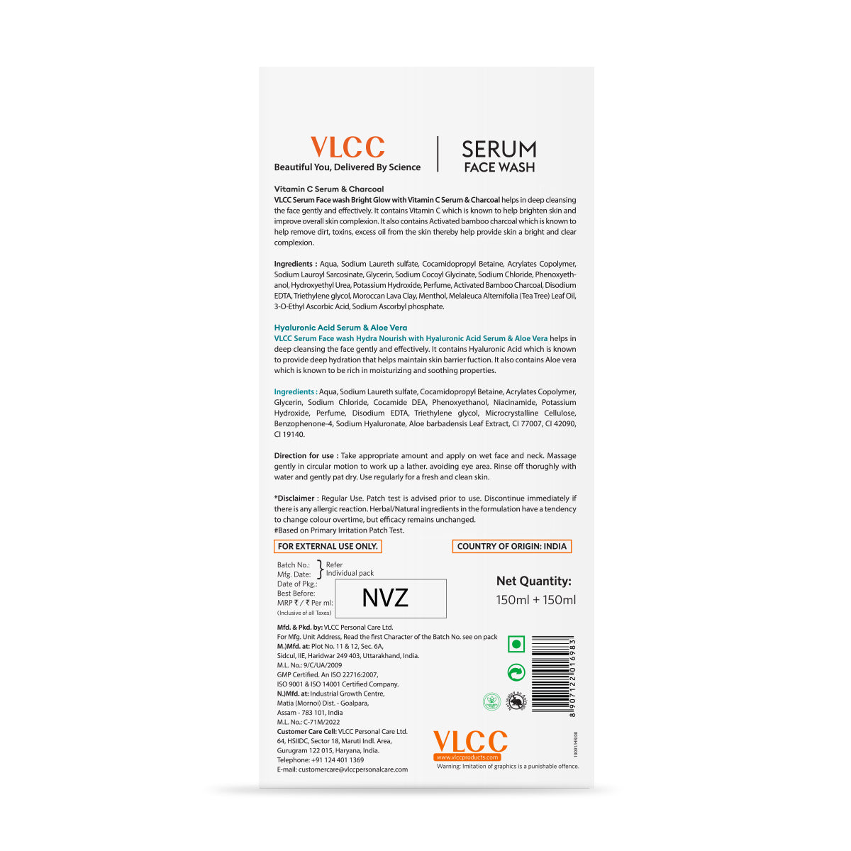 VLCC Vitamin C and Charcoal Serum Face Wash for AM and Aloe Vera Serum Face Wash for PM - Image 10 - Buy from Indicrest