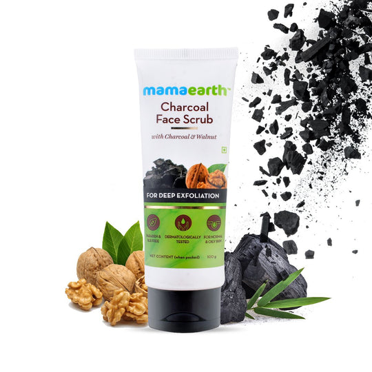 Mamaearth Charcoal Face Scrub For Oily Skin and Normal skin, with Charcoal and Walnut for Deep Exfoliation, 100g - Buy from Indicrest