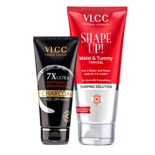 VLCC Shape Up Waist and Tummy Trim Gel and 7X Ultra Whitening and Brightening Charcoal Peel Off Mask - Buy from Indicrest