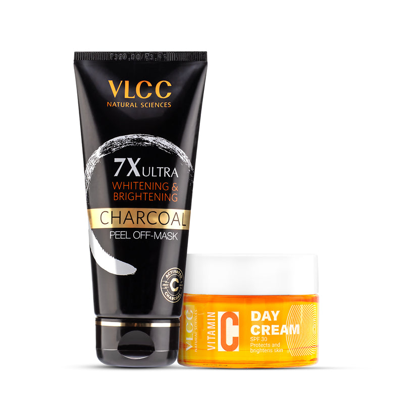VLCC Charcoal Peel Off Mask 7X Ultra Whitening and Brightening and Vitamin C Day Cream SPF30 - Buy from Indicrest