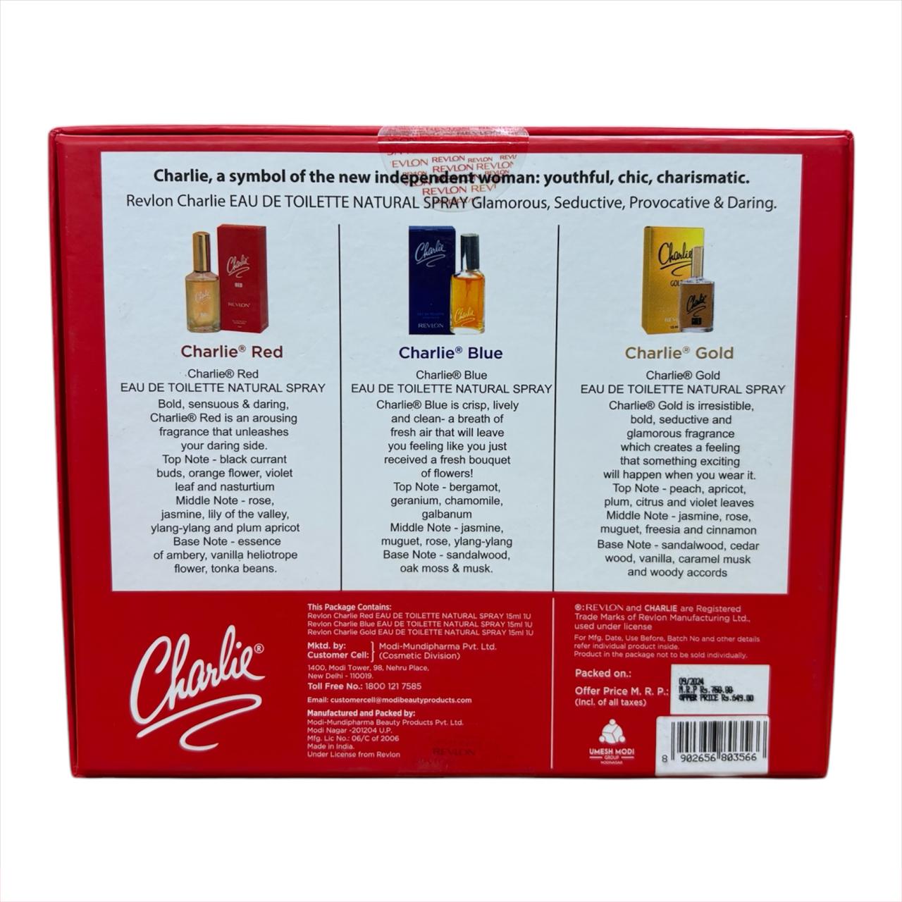 Revlon Charlie EDT Red, Gold, and Blue Combo Pack, 15ml+15ml+15ml - Image 3 - Buy from Indicrest