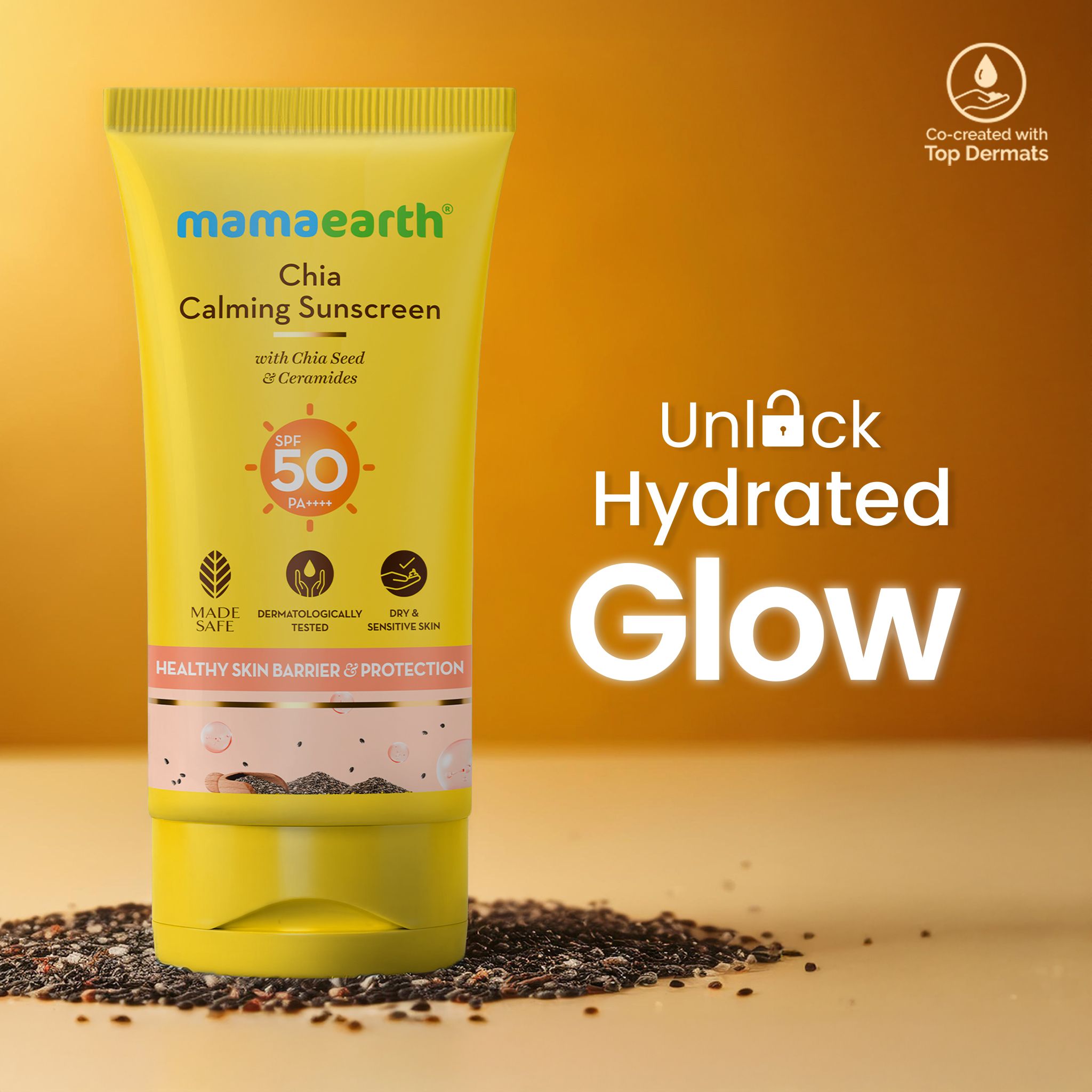 Mamaearth Chia Calming Sunscreen with Chia Seed & Ceramides for Hydrated Glow & Sun Protection, 50g - Image 2 - Buy from Indicrest