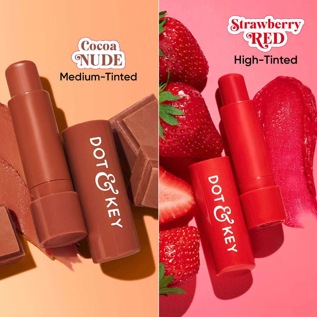 Dot & Key SPF 50+ Barrier Repair Hydrating Lip Balm - Pack of 2, (Cocoa Nude + Strawberry Red)