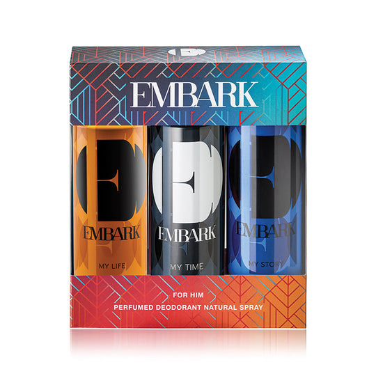 Embark Perfumes 3-Piece Giftset - My Life For Him, My Time For Him and My Story For Him - Perfumed Deodorant GIFT SET FOR MEN, Combo