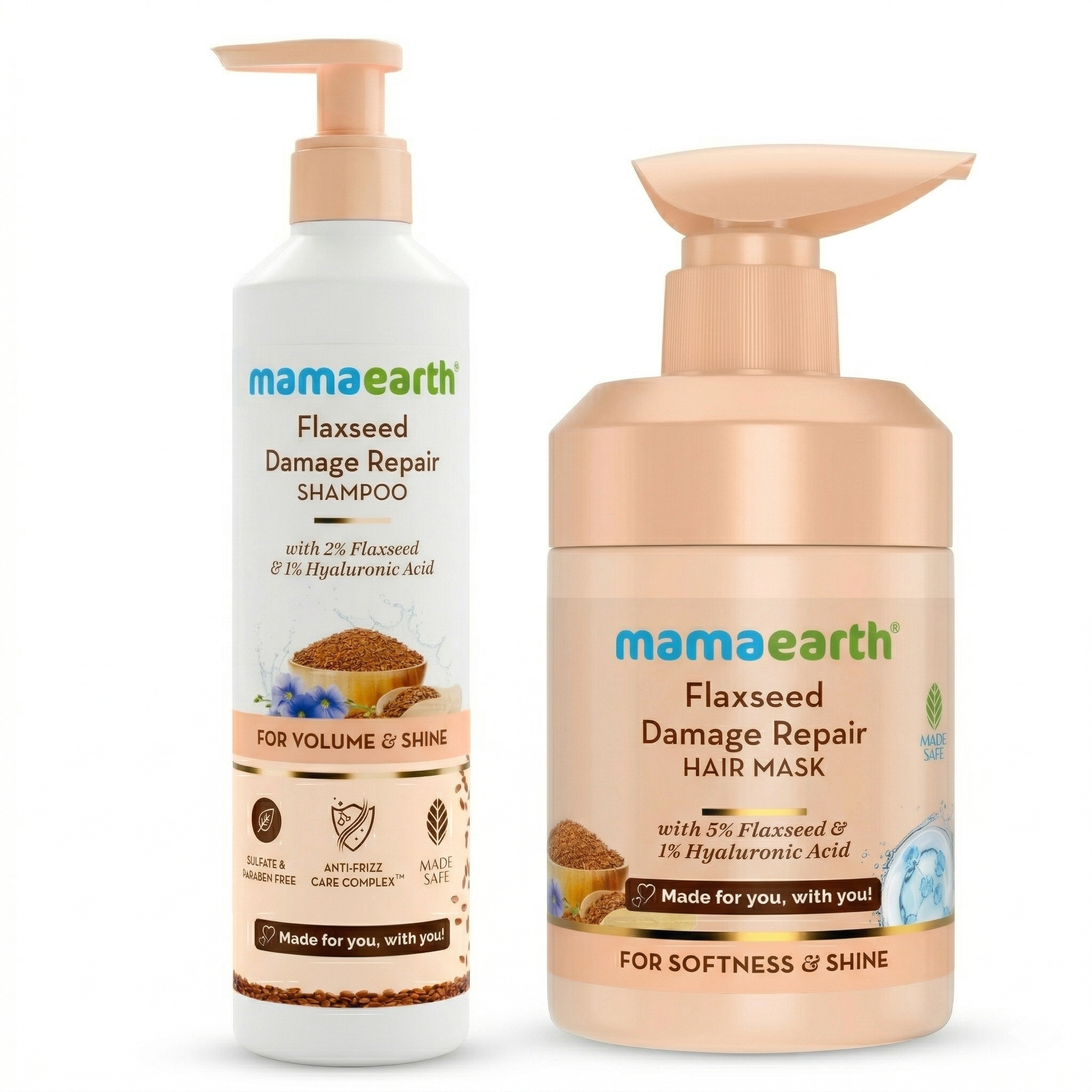Mamaearth Flaxseed Damage Repair Combo, Shampoo 250 ml + Hair Mask 300 ml - Buy from Indicrest