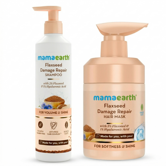Mamaearth Flaxseed Damage Repair Combo, Shampoo 250 ml + Hair Mask 300 ml - Buy from Indicrest