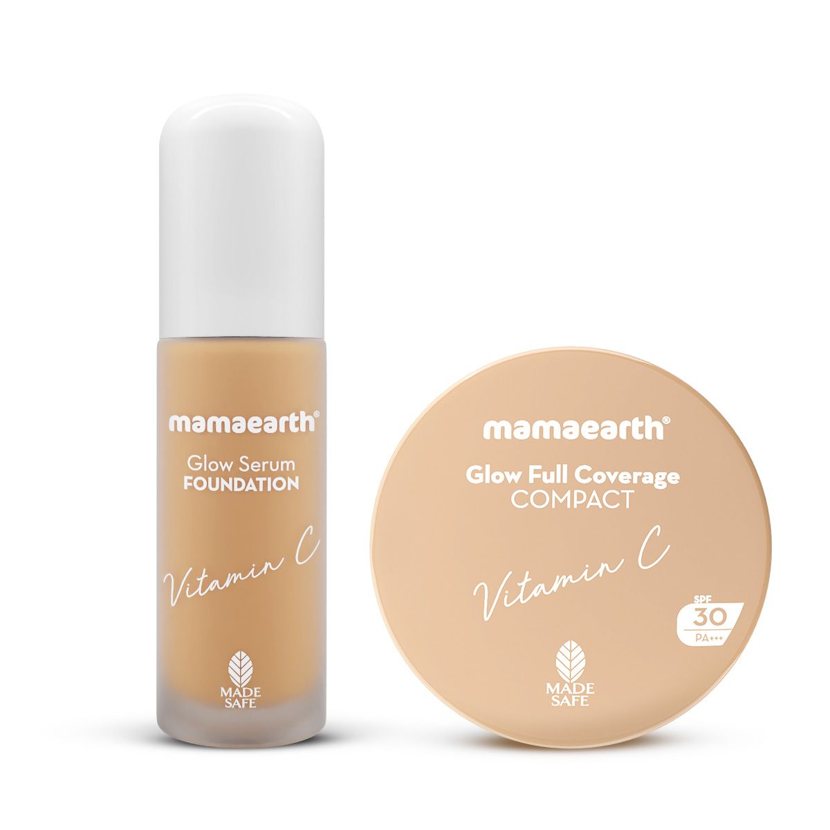 Mamaearth Glow Getters Combo | Glow Serum Foundation, Warm Glow, 30ml & Glow Full Coverage Compact, Almond Glow 9g - Buy from Indicrest