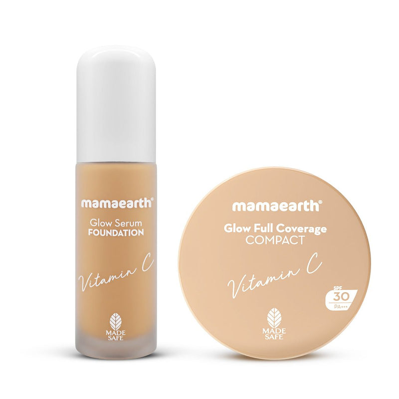 Mamaearth Glow Getters Combo | Glow Serum Foundation, Warm Glow, 30ml & Glow Full Coverage Compact, Almond Glow 9g - Buy from Indicrest