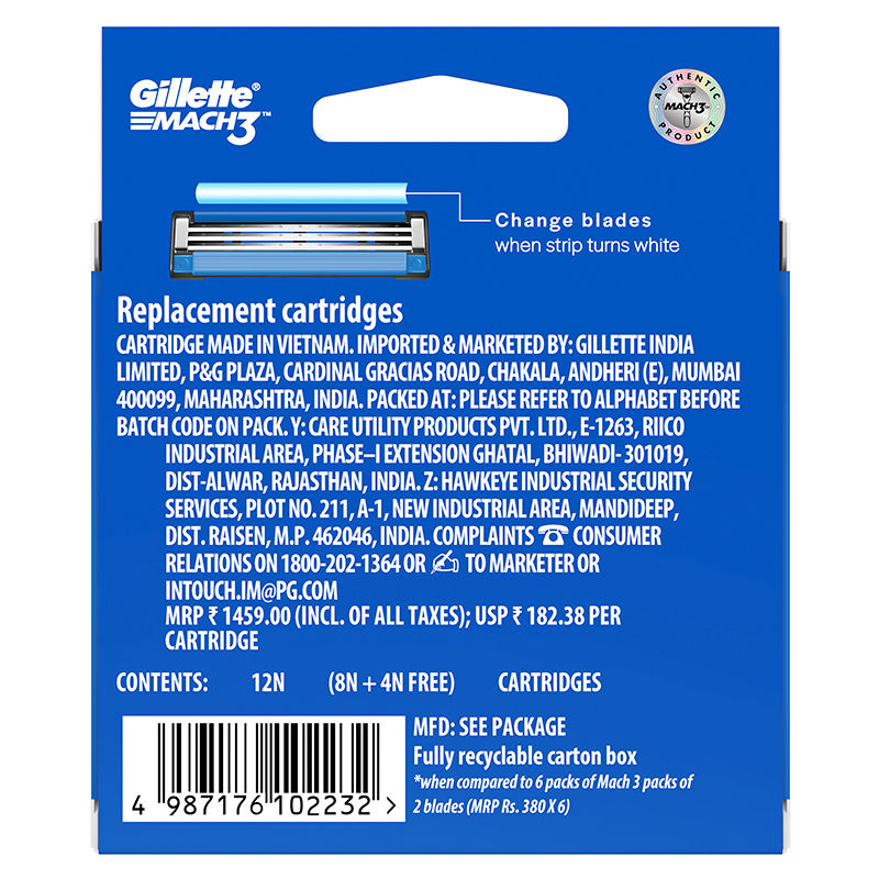 Gillette Mach3 Manual Shaving Razor Blades (Pack of 12 Pcs), 12 pieces Buy at Indicrest Image 4