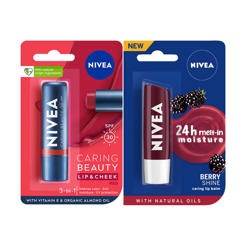 Nivea Bestselling Fruity Blackberry Shine + Lip Caring Red Lip Balm Combo, 2 pieces Buy at Indicrest