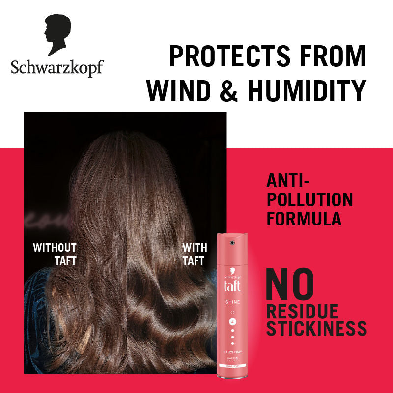 Schwarzkopf TAFT Shine Hair Spray For Shinner Hair With Diamond Luminizer Formula Hold 4, 250ml
