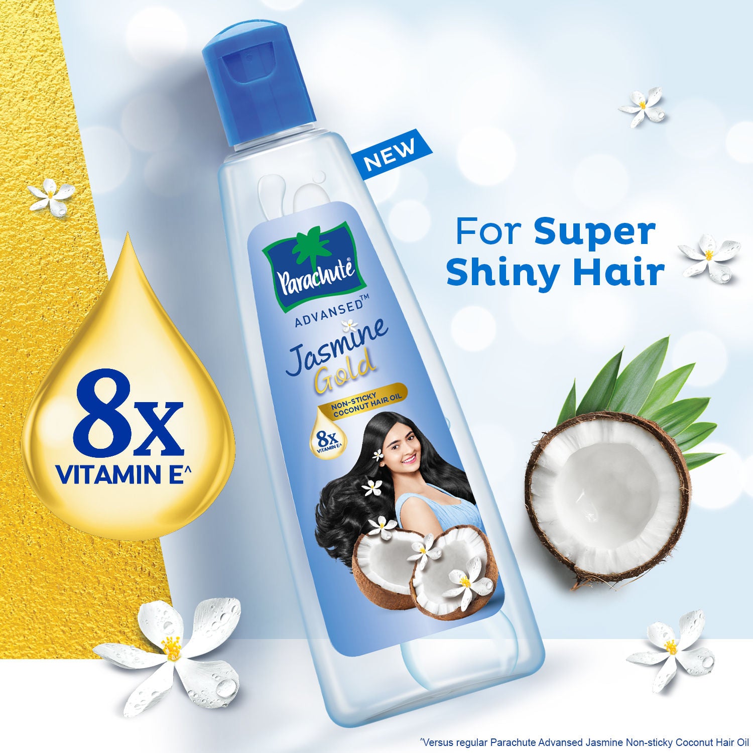 Parachute Advansed Jasmine Gold Coconut Hair Oil, Vitamin-E, Super Shiny Hair, Non-sticky, 300ml