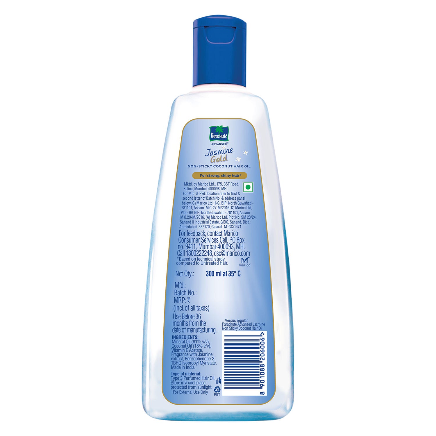Parachute Advansed Jasmine Gold Coconut Hair Oil, Vitamin-E, Super Shiny Hair, Non-sticky, 300ml