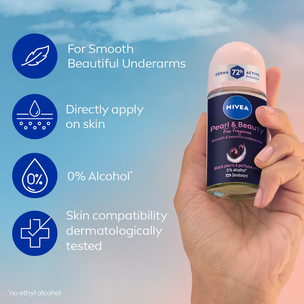 Nivea Pearl & Beauty Fine Fragrance Deo Roll For Women, 72H Odor Protection, 0% Alcohol, 50ml Buy at Indicrest Image 3