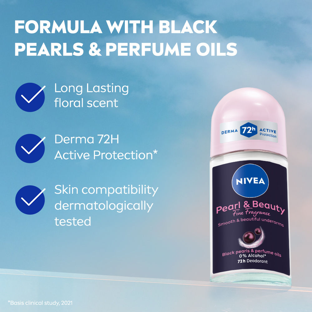 Nivea Pearl & Beauty Fine Fragrance Deo Roll For Women, 72H Odor Protection, 0% Alcohol, 50ml Buy at Indicrest Image 4