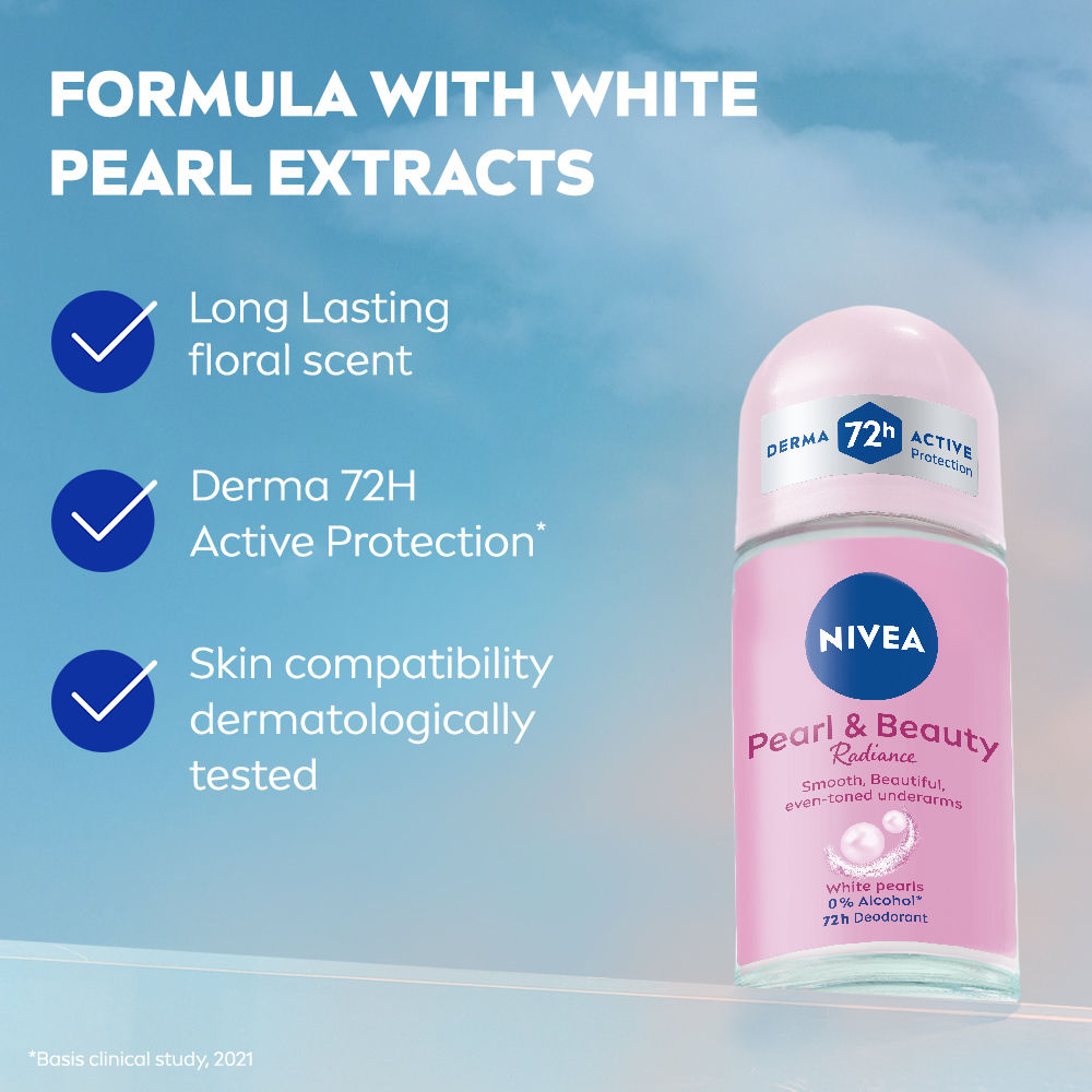 Nivea Pearl & Beauty Radiance Deo Roll On For Women, 72HR Odor Protection, 0% Alcohol, 50ml Buy at Indicrest Image 4