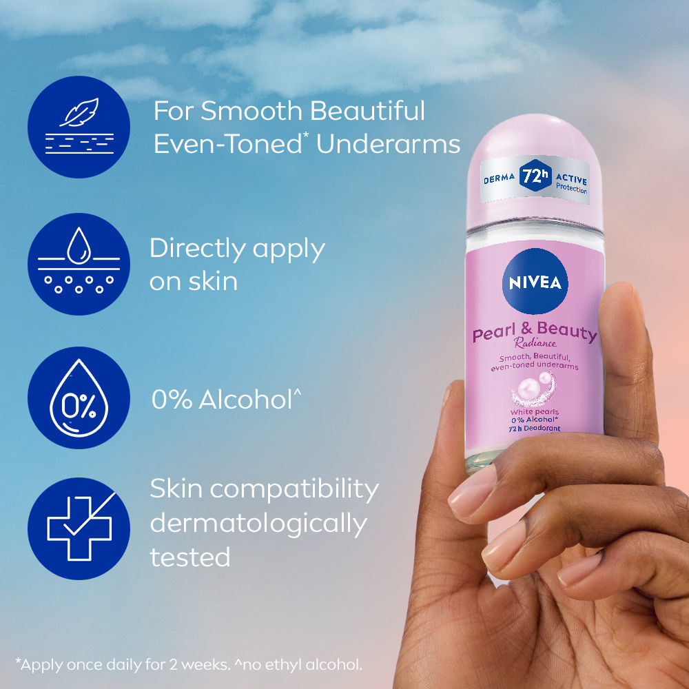 Nivea Pearl & Beauty Radiance Deo Roll On For Women- 72H Odor Protection- 0% Alcohol, 25ml Buy at Indicrest Image 4